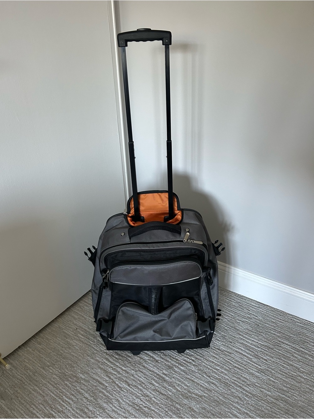 Men's Gray Rolling Travel Bag with Orange Interior